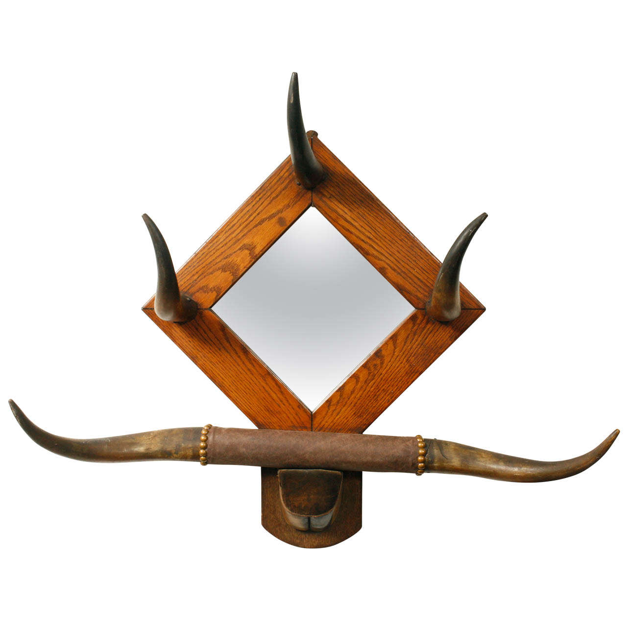 American Horn Hat Rack with Mirror For Sale