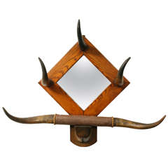 Antique American Horn Hat Rack with Mirror