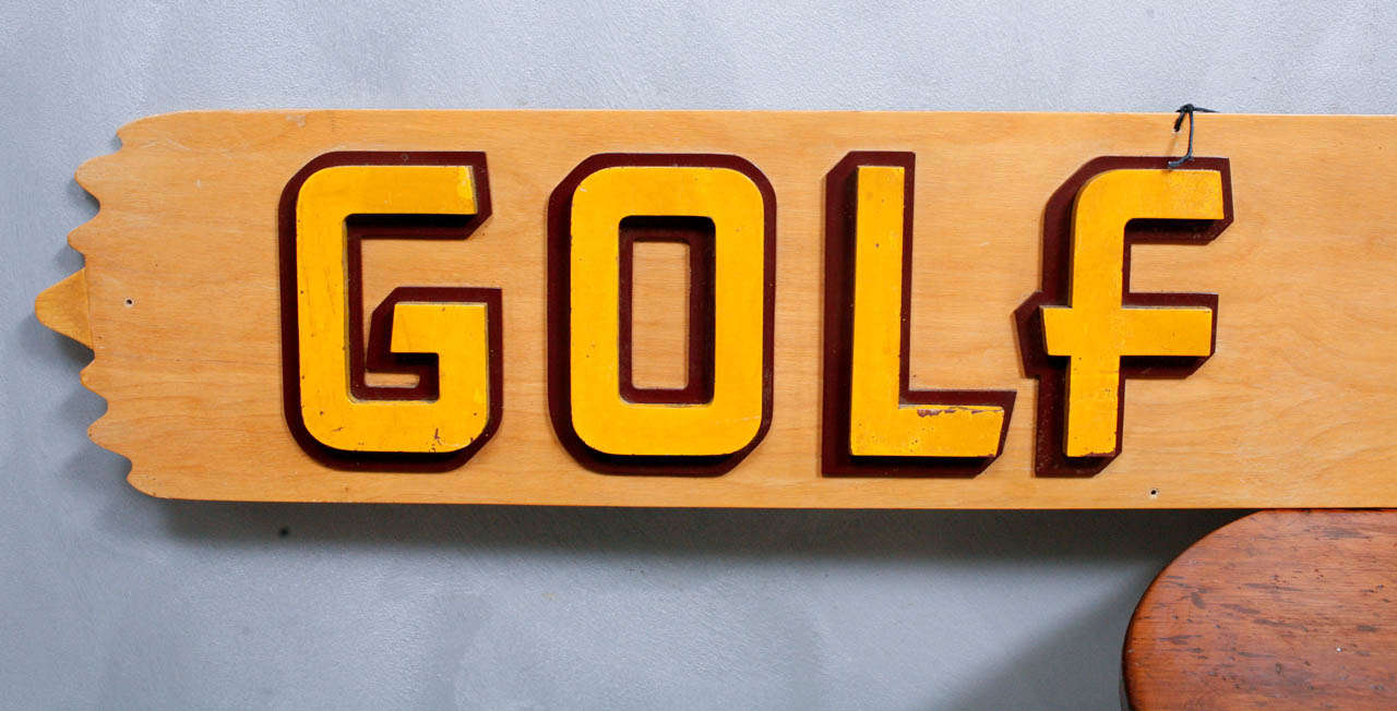 Mid-Century Modern American Mid-Century Wooden Sign: Golf & Tennis For Sale