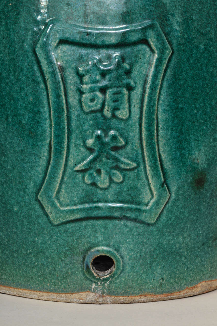 Ceramic Pair of 19th Century Chinese Turquoise Glazed Jardineres / Planters