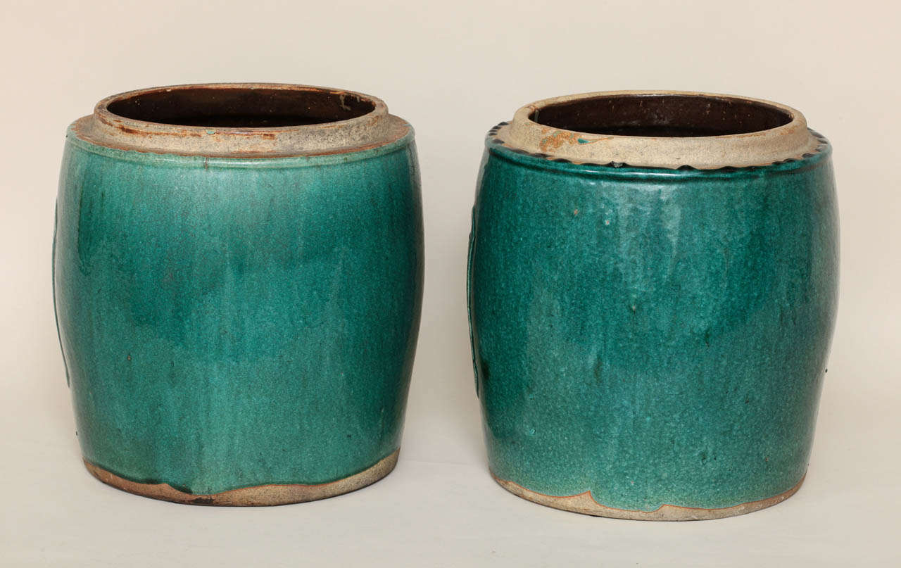 Pair of 19th Century Chinese Turquoise Glazed Jardineres / Planters 3