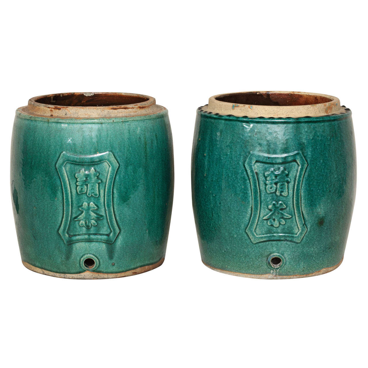 Pair of 19th Century Chinese Turquoise Glazed Jardineres / Planters