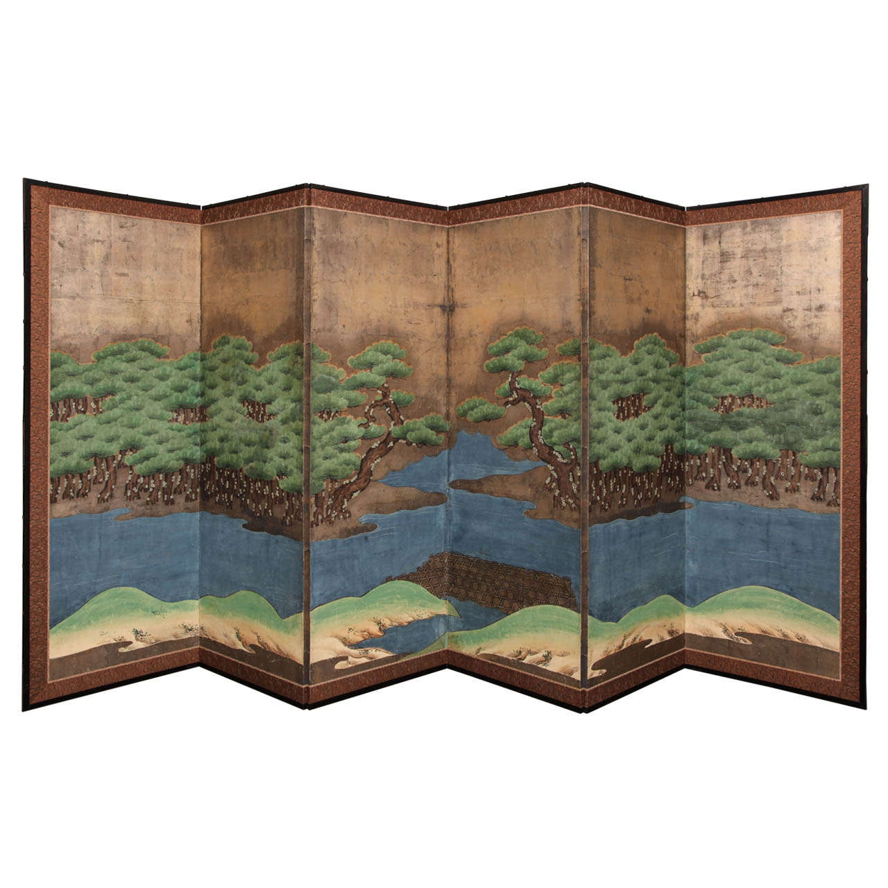 Edo Period (1603-1868) Hammamatsu Japanese Six-Fold Standing Screen