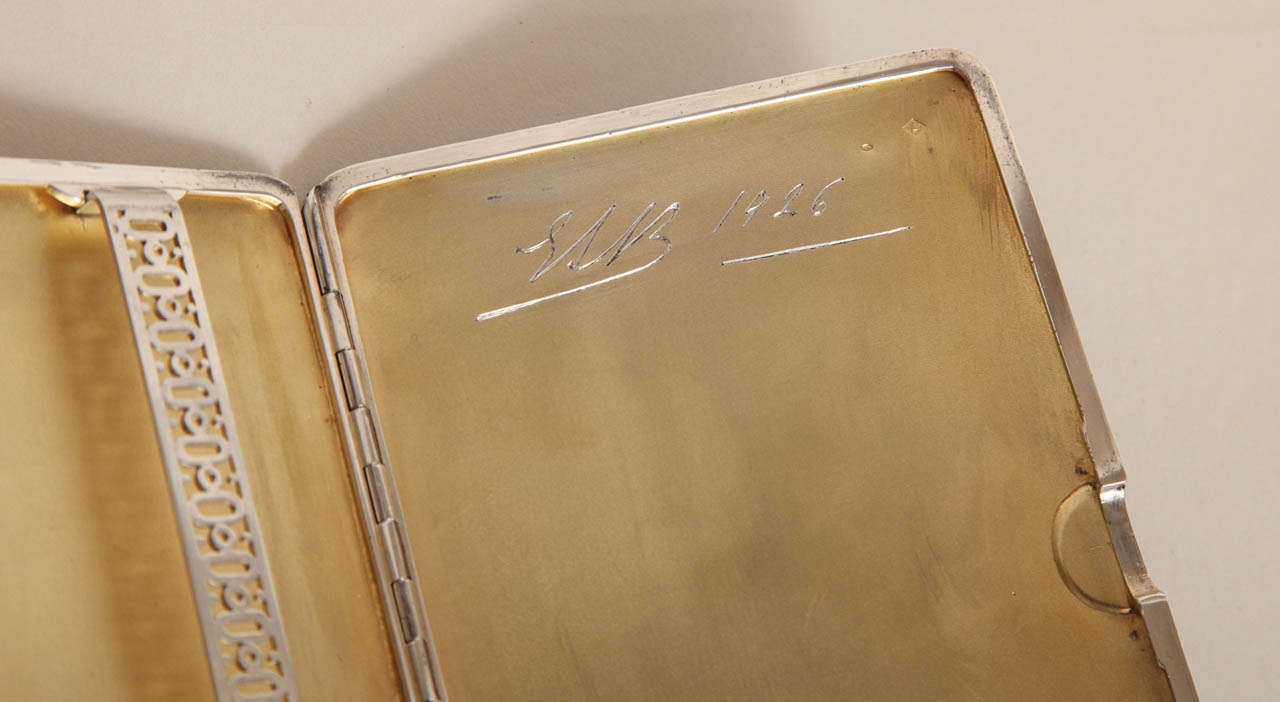 French Art Deco Silver, 18K Gold & Black Enamel Cigarette Case by G. Keller