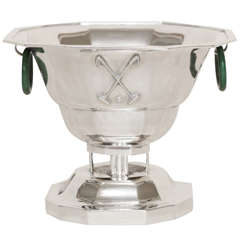 Vintage Jacques & Pierre Cardeilhac French Art Deco Sterling Silver and Jade Polo Trophy