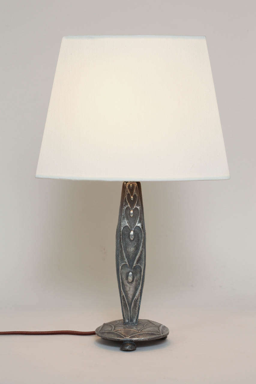 French Pierre Lucien DuMont Art Deco Pewter Table Lamp