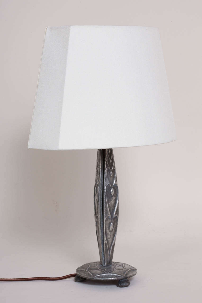Pierre Lucien DuMont Art Deco Pewter Table Lamp In Good Condition In New York, NY