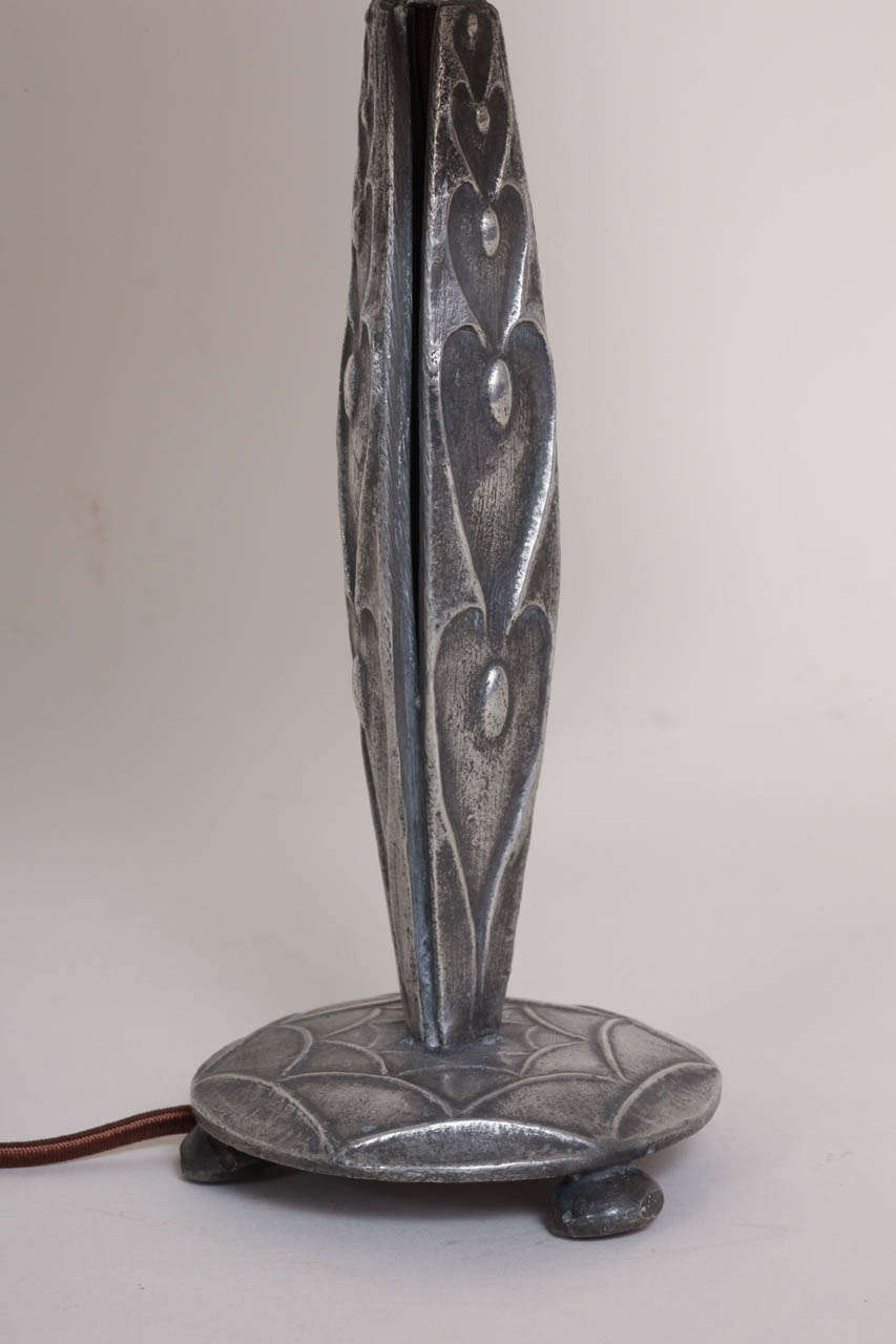20th Century Pierre Lucien DuMont Art Deco Pewter Table Lamp