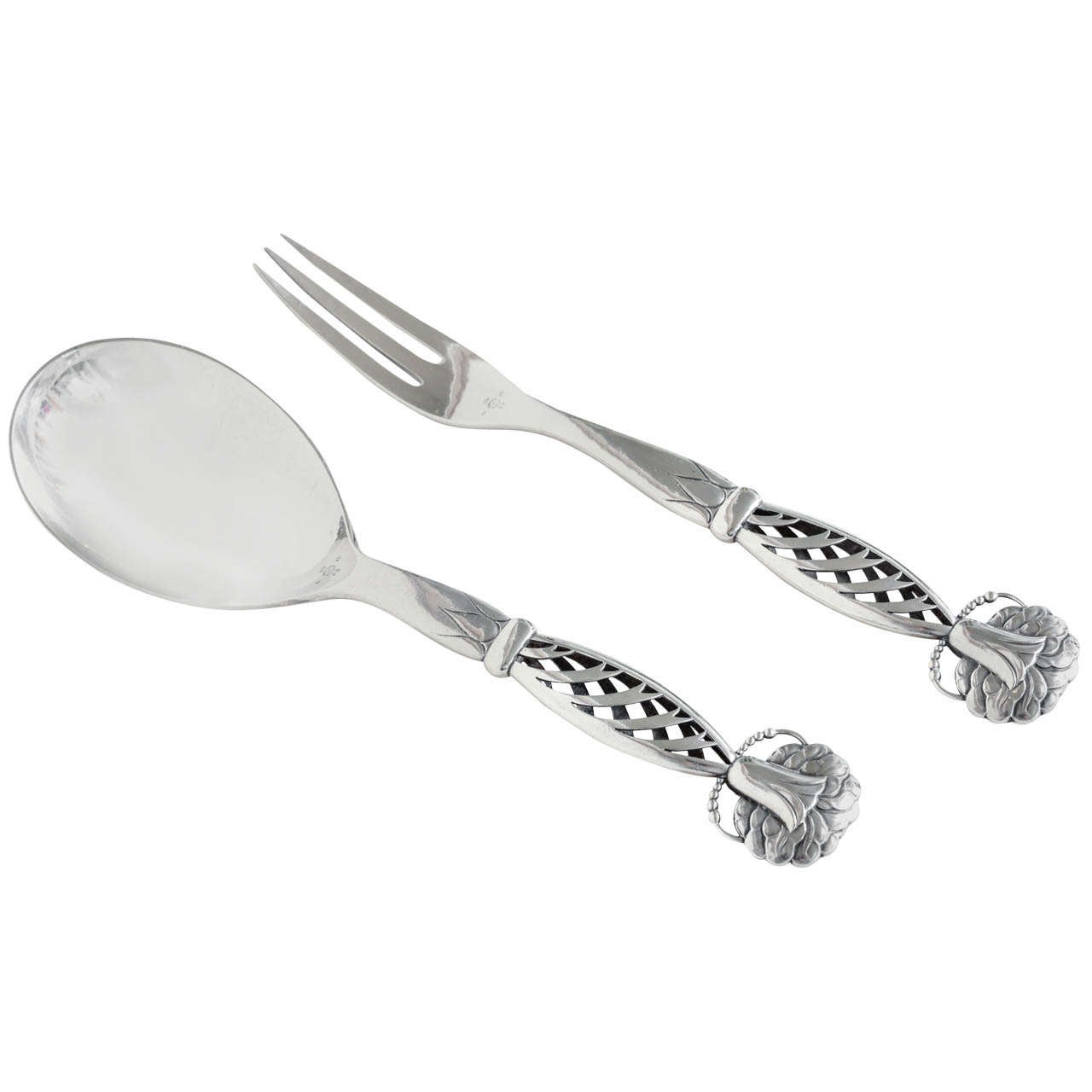 Jensen Sterling Silver Fork and Spoon Serving Set 83 For Sale at