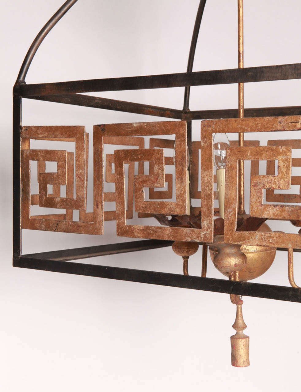American Neoclassical Style Iron Chandelier with Greek Key Design