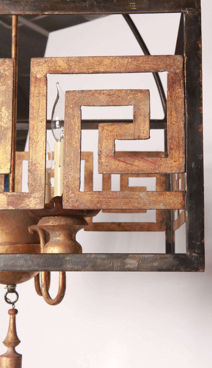 Gilt Neoclassical Style Iron Chandelier with Greek Key Design