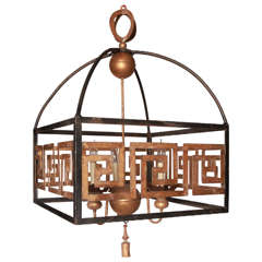 Neoclassical Style Iron Chandelier with Greek Key Design