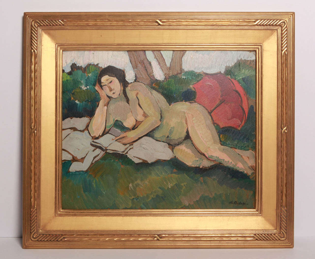 Oil on board.  Gilt frame.  Signed de Belay.  de Belay 1890-1947.  Image size: 17.5