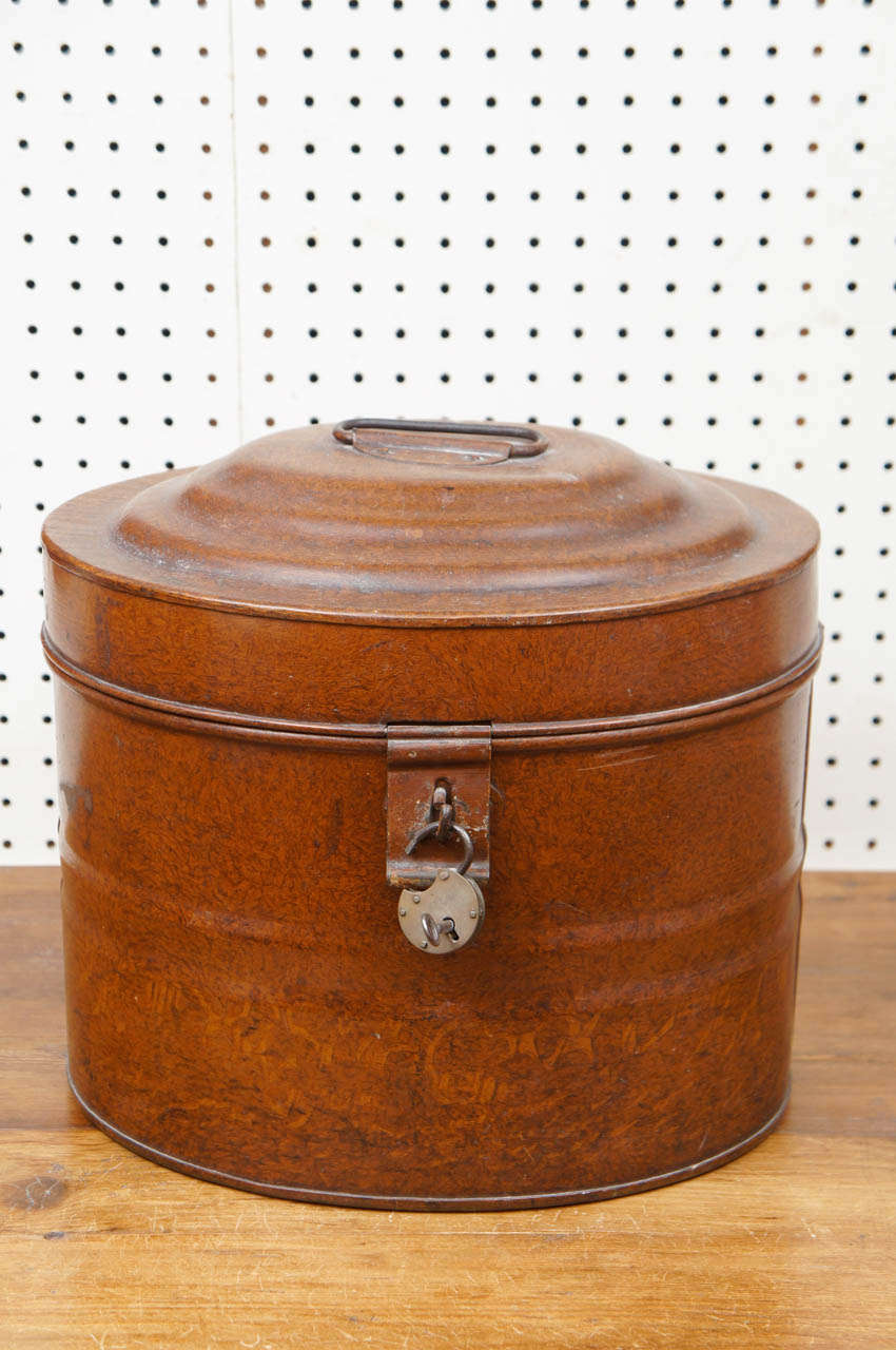English Metal Hat Box with Lock