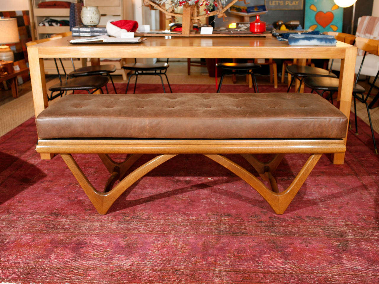 Leather Tufted Bowtie Bench by Adrian Pearsall In Excellent Condition In Santa Monica, CA