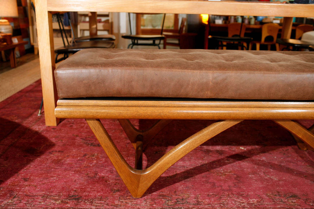 Mid-20th Century Leather Tufted Bowtie Bench by Adrian Pearsall