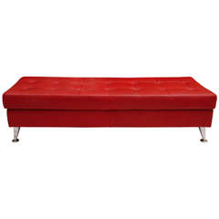 Vintage Red Leather Tufted Bench