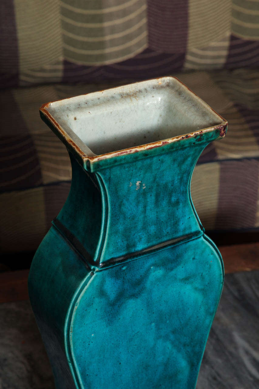 Antique Chinese deep turquoise vase For Sale 2