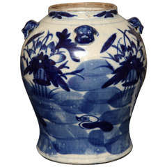Antique Export porcelain temple jar with exuberant floral painting