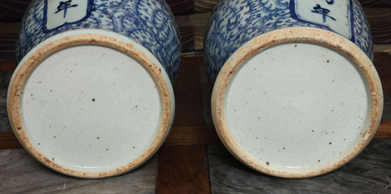 Rare pair of Chinese export blue and white temple jars For Sale 4