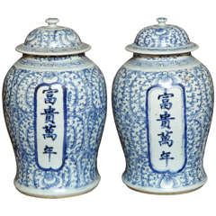 Rare pair of Chinese export blue and white temple jars