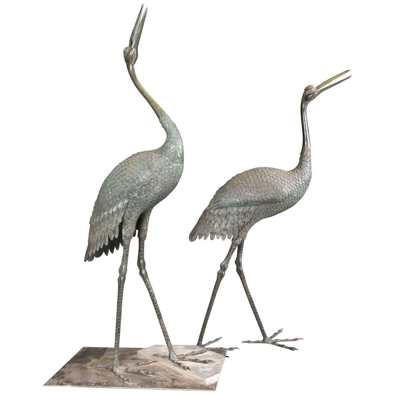 Vintage Large Pair of Tall Bronze Cranes / Storks