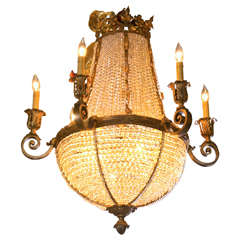 Antique Bronze French Crystal Beaded Basket Chandelier 3