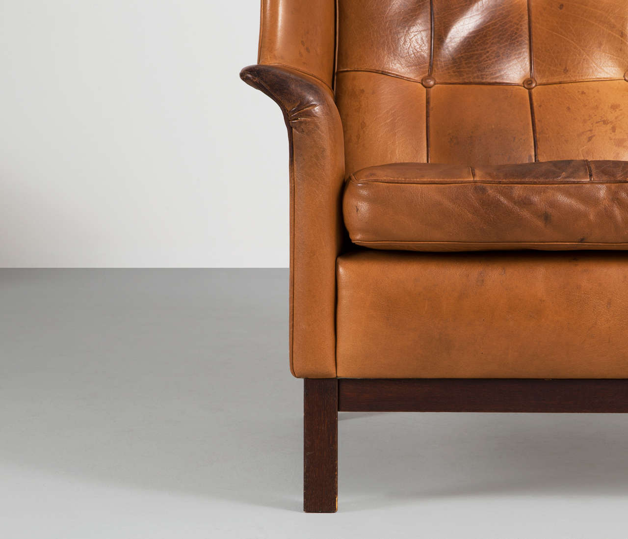 Swedish Arne Norell Set of Two Highback Lounge Chairs in Cognac Leather