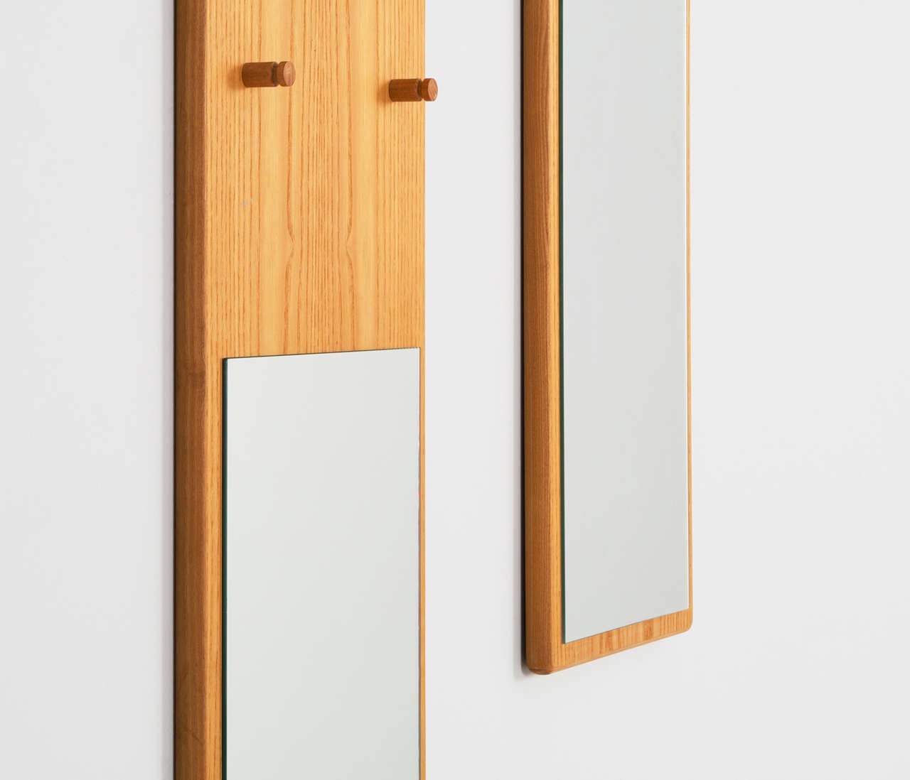 Woodwork Set of Two Swedish Rectangular Shaped Mirrors with Coat Stand