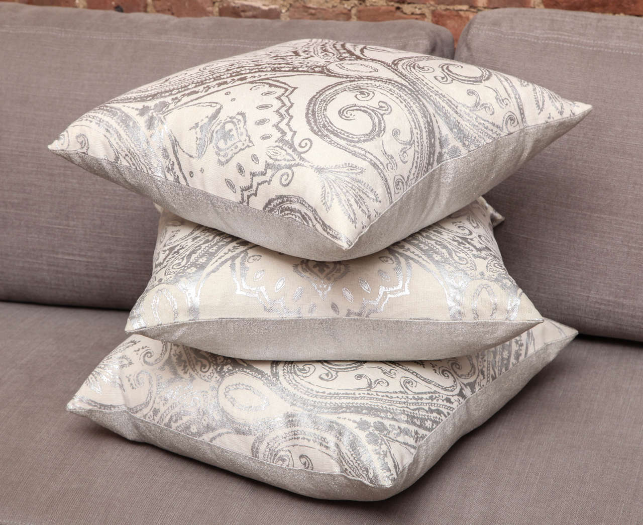 Modern Custom-Made Hand-Painted Metallic Pillows For Sale