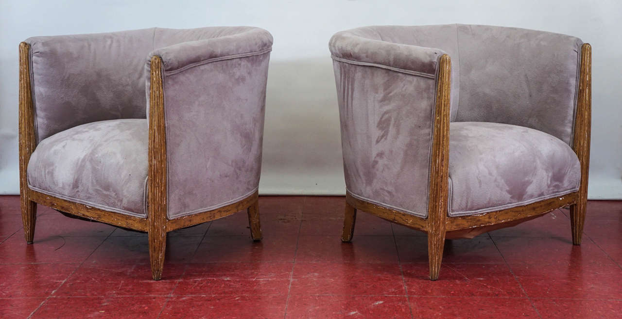 Gilt Pair of French Art Deco Barrel Back Armchairs