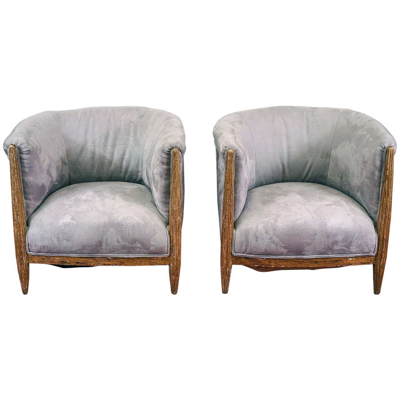 Pair of French Art Deco Barrel Back Armchairs