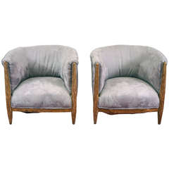 Pair of French Art Deco Barrel Back Armchairs 12