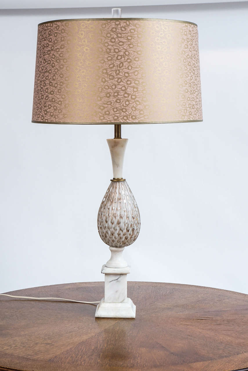 Large Murano Table Lamp with Gold Inclusions and Custom Shade, circa 1960