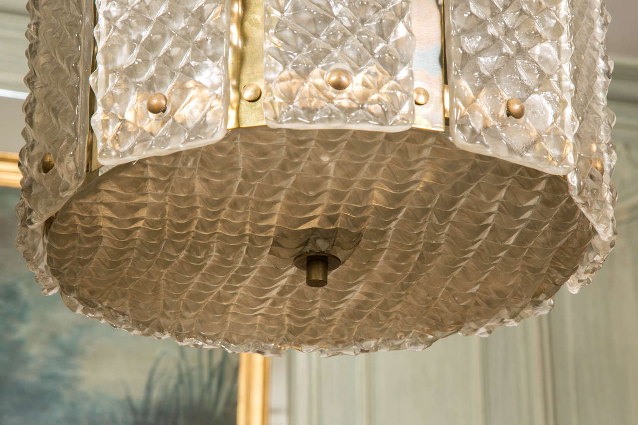 Brass Beautiful Pair of Murano Glass Lanterns
