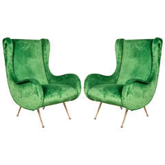 Pair of Emerald Green Vintage Armchairs in the Style of Marco Zanuso