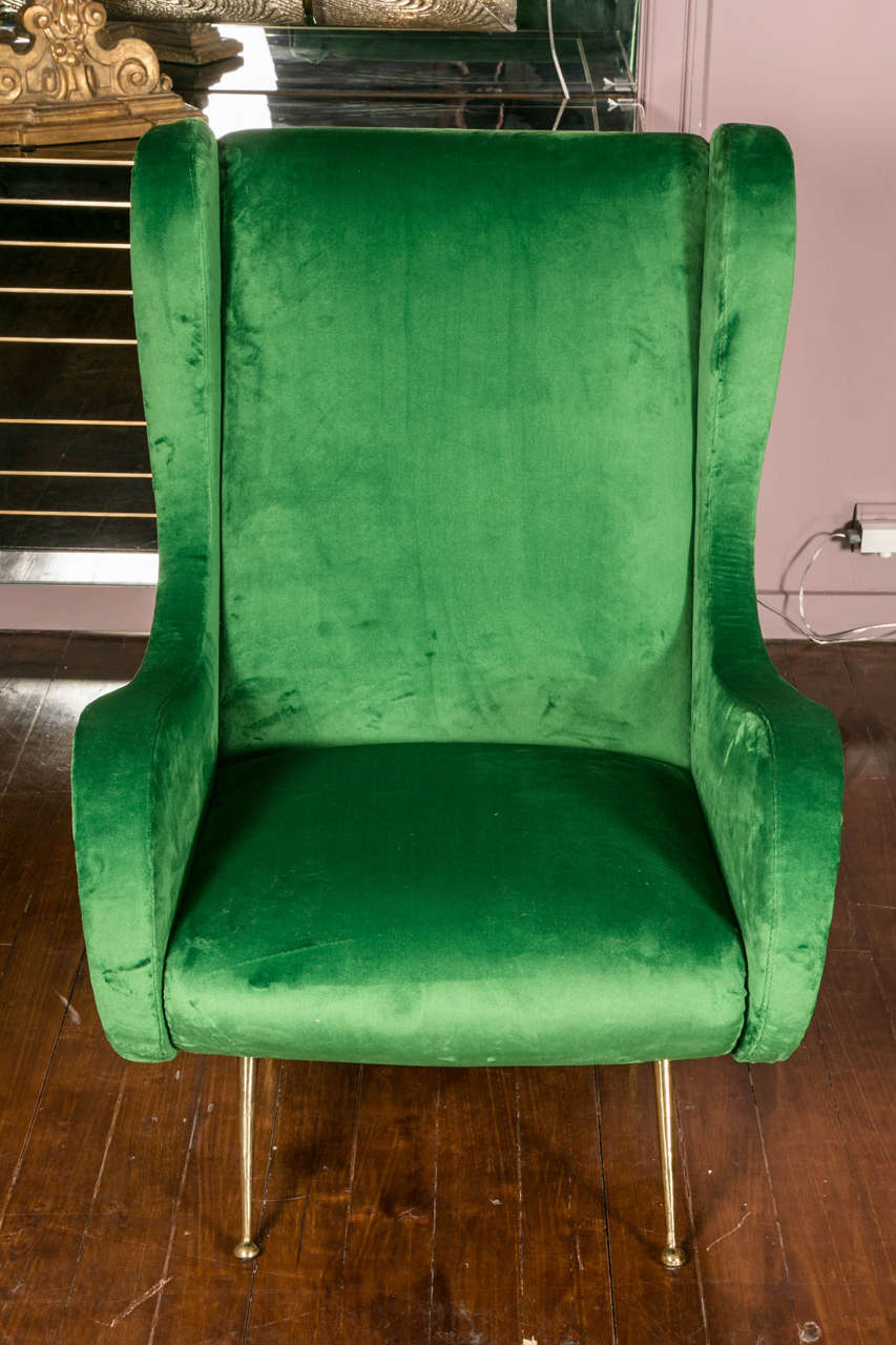 Pair of Emerald Green Vintage Armchairs in the Style of Marco Zanuso at