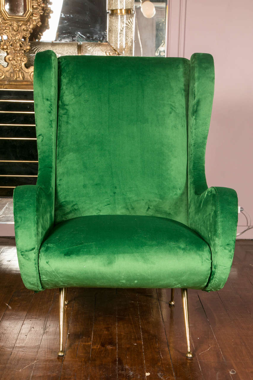 Pair of Emerald Green Vintage Armchairs in the Style of Marco Zanuso at