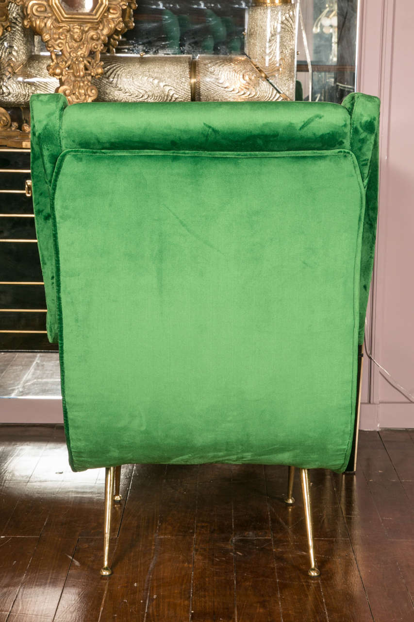 Pair of Emerald Green Vintage Armchairs in the Style of Marco Zanuso at