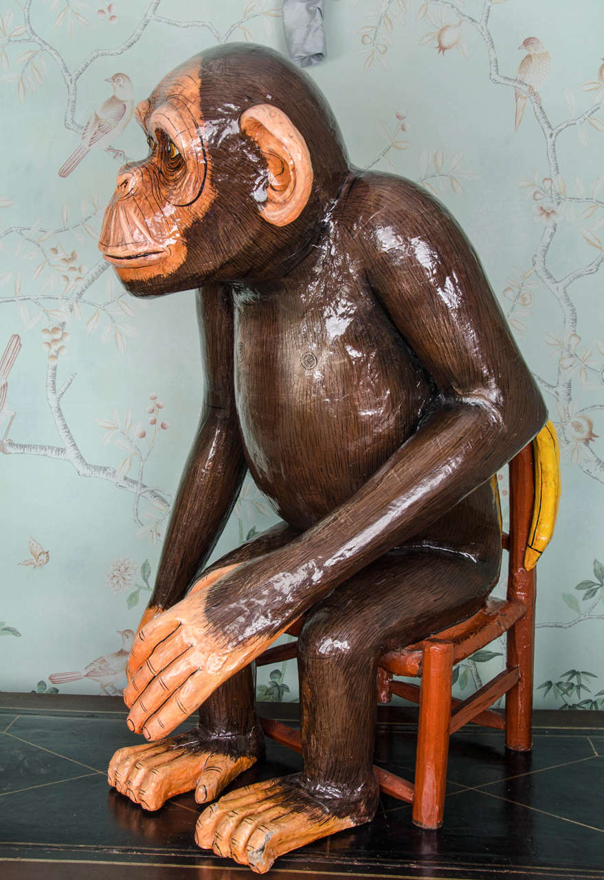 Lifesize Paper Mache Sculpture of a Seated Monkey by Sergio Bustamante In Good Condition In London, GB
