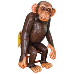 Retro Lifesize Paper Mache Sculpture of a Seated Monkey by Sergio Bustamante