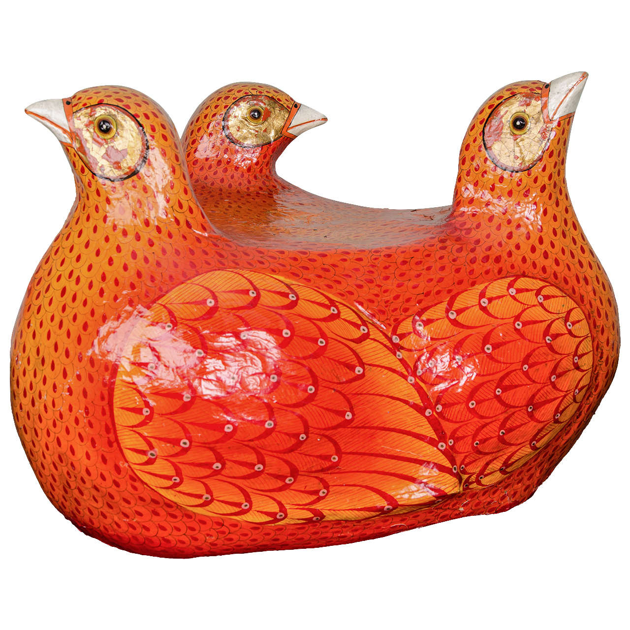 Sergio Bustamante: Large Colorful Papier-Mache Sculpture of Three Quails