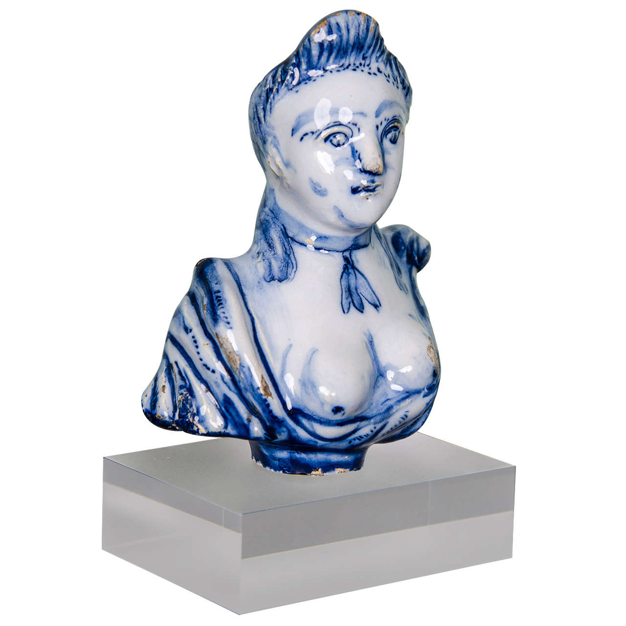 Dutch Delft Portrait Bust of a Lady, possibly Mary Stuart, Late 17th C. For Sale