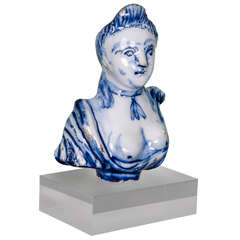 Dutch Delft Portrait Bust of a Lady, possibly Mary Stuart, Late 17th C.