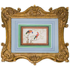 Antique An 18th Century Chinese Picture of two Parrots in a Period Chippendale Frame