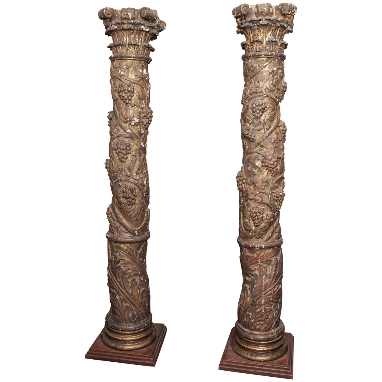 Pair of 17th Century Solomonic Columns For Sale