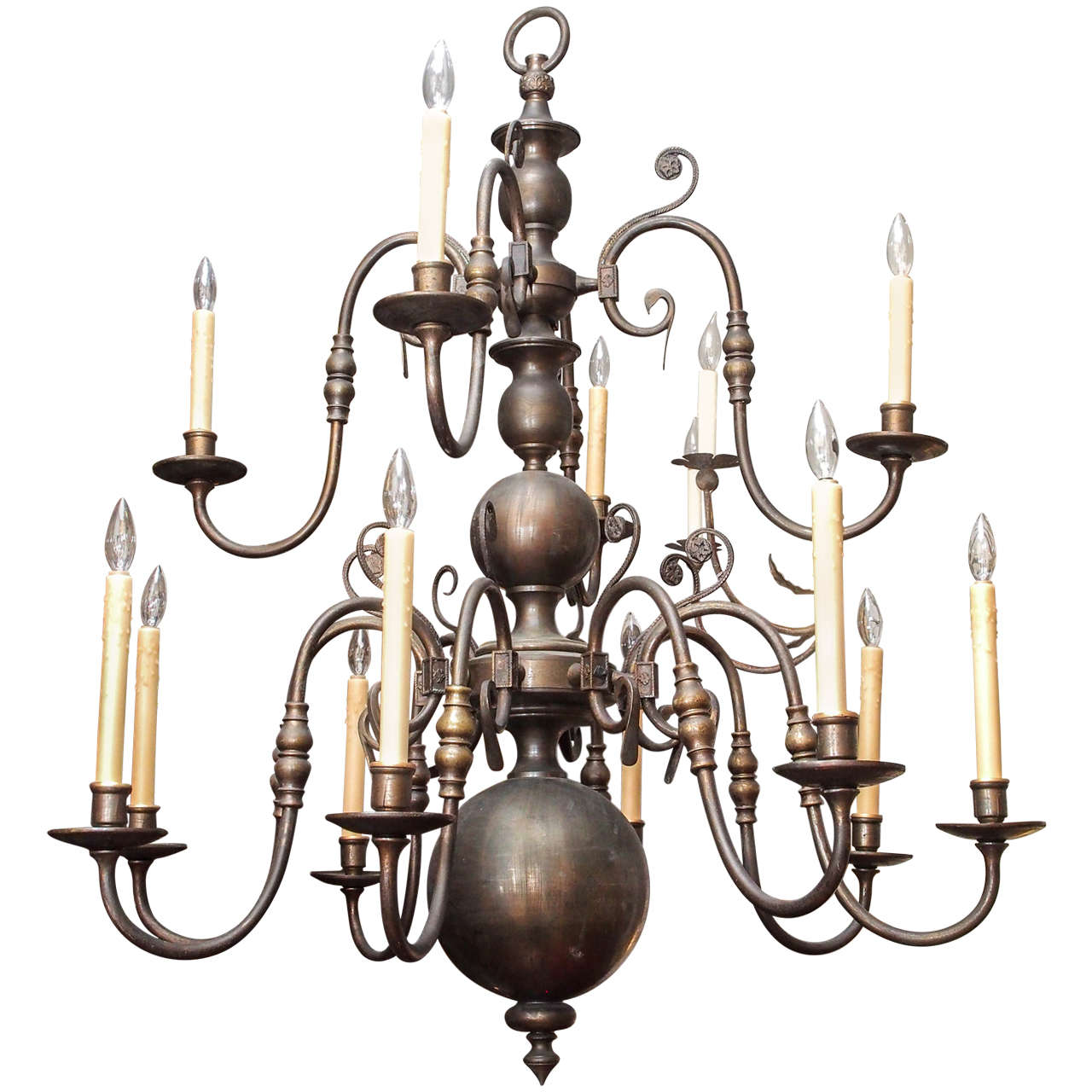 Dutch Bronze Twelve-Light Chandelier