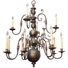 Dutch Bronze Twelve-Light Chandelier