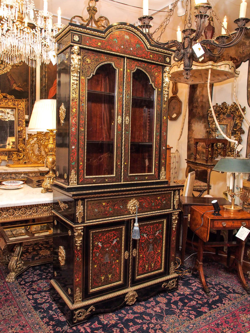 French Napoleon III Boulle style secretaire bookcase with a 