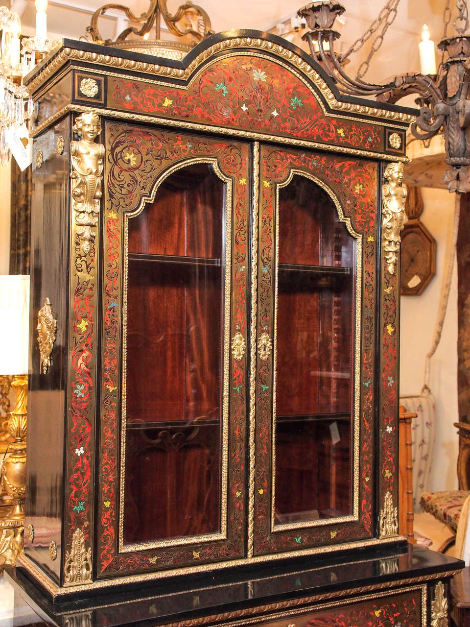 French Napoleon III Boulle Style Secretaire Bookcase In Good Condition In Natchez, MS